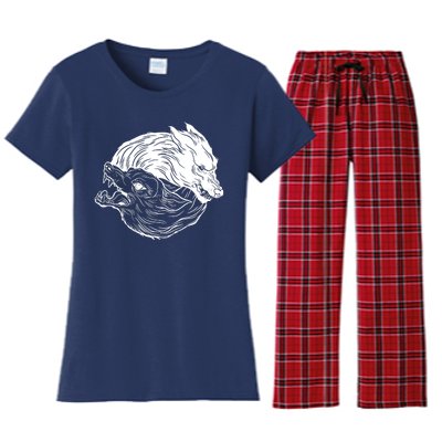 Ying Yang Wolves Women's Flannel Pajama Set