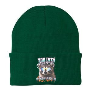 YouRe Into Pronouns Let Me Shethem Tiddies Funny Raccoon Knit Cap Winter Beanie