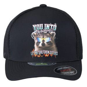 YouRe Into Pronouns Let Me Shethem Tiddies Funny Raccoon Flexfit Unipanel Trucker Cap