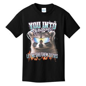 YouRe Into Pronouns Let Me Shethem Tiddies Funny Raccoon Kids T-Shirt