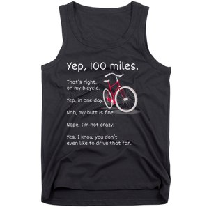 Yep I Rode 100 Miles Sarcastic Cyclist Cycling Ride  Tank Top