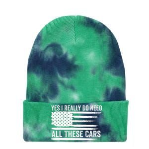 Yes I Really Do Need All These Cars Mechanic American Flag Tie Dye 12in Knit Beanie