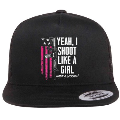 Yeah I Shoot Like A Girl Want A Lesson Usa Ladies Gun Flatbill Hat