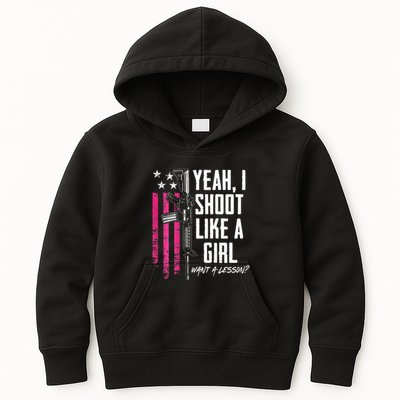 Yeah I Shoot Like A Girl Want A Lesson Usa Ladies Gun Kids Hoodie