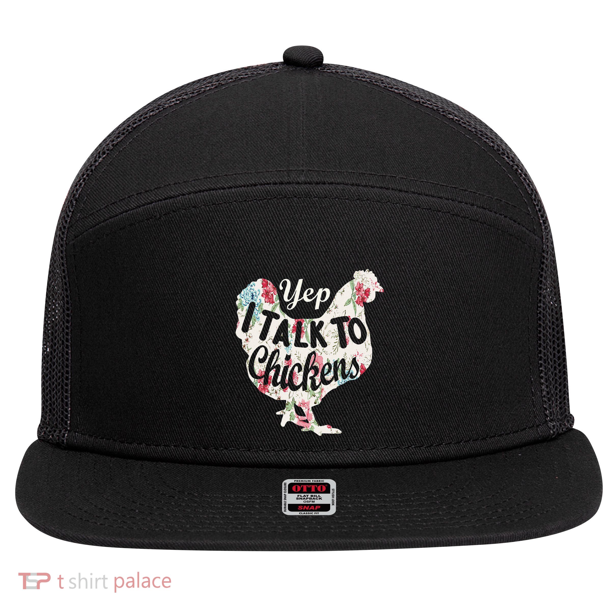 Yep I Talk To Chickens Funny Lover Farming 7 Panel Mesh Trucker Snapback Hat