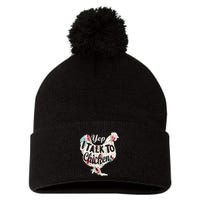 Yep I Talk To Chickens Funny Lover Farming Pom Pom 12in Knit Beanie