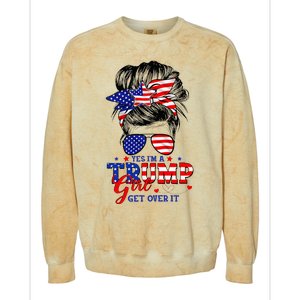 Yes Im Trump Girl Get Over It Support Trump Girl Messy Hair Colorblast Crewneck Sweatshirt