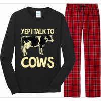 Yep I Talk To Cows Funny Vintage Dairy Farmer Cow Lovers Gag Long Sleeve Pajama Set