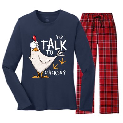 Yep I Talk To Chickens Chicken Lovers Chick Whisperers Women's Long Sleeve Flannel Pajama Set 