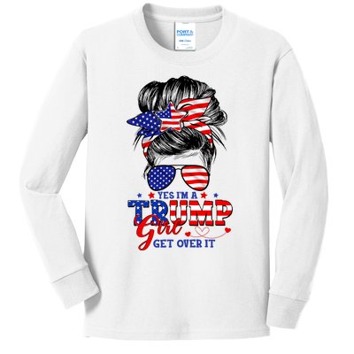 Yes Im Trump Girl Get Over It Support Trump Girl Messy Hair Kids Long Sleeve Shirt