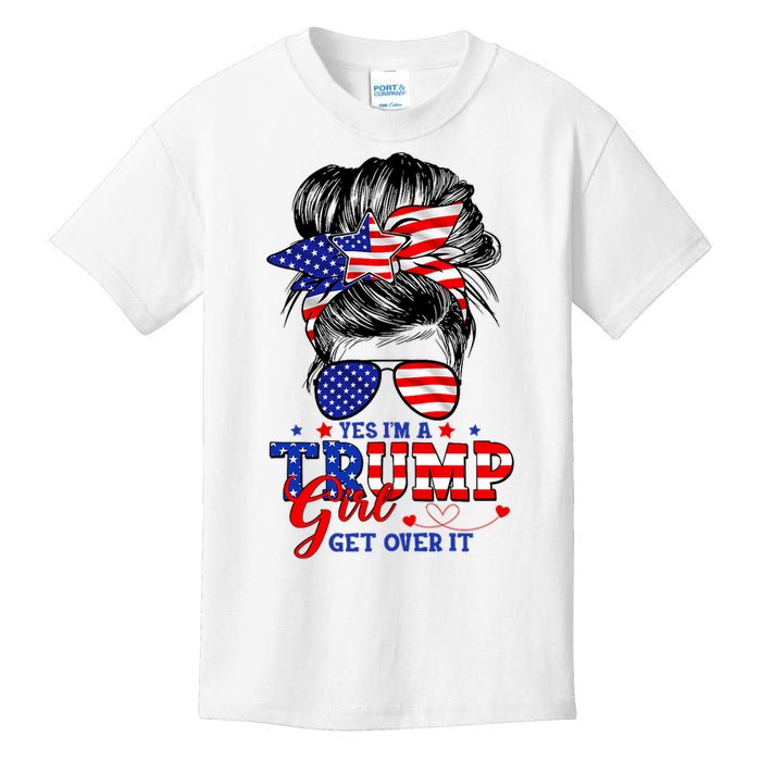 Yes Im Trump Girl Get Over It Support Trump Girl Messy Hair Kids T-Shirt