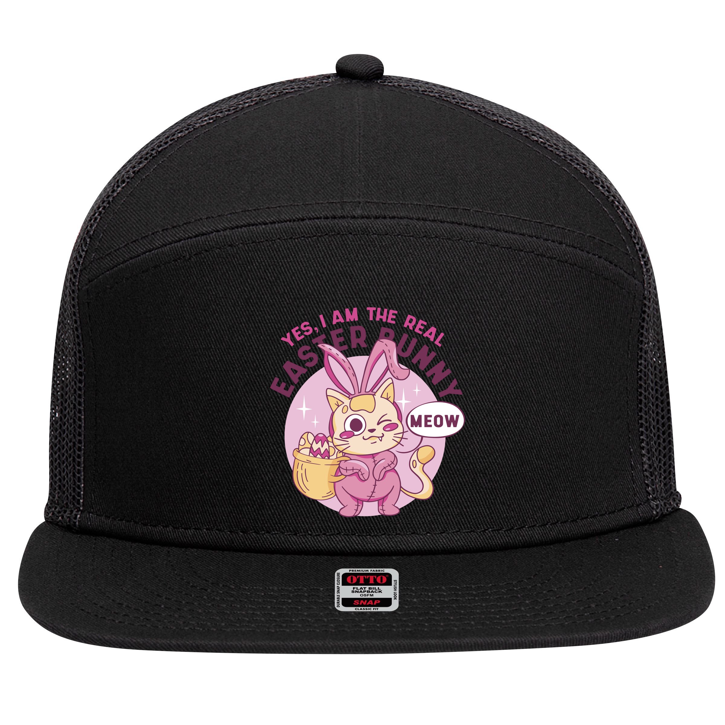 Yes I'm The Real Easter Bunny Funny Cat 7 Panel Mesh Trucker Snapback Hat
