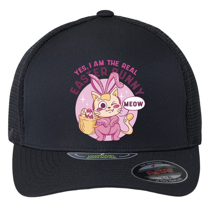 Yes I'm The Real Easter Bunny Funny Cat Flexfit Unipanel Trucker Cap