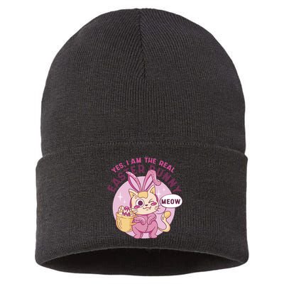 Yes I'm The Real Easter Bunny Funny Cat Sustainable Knit Beanie
