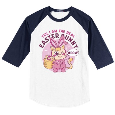 Yes I'm The Real Easter Bunny Funny Cat Baseball Sleeve Shirt