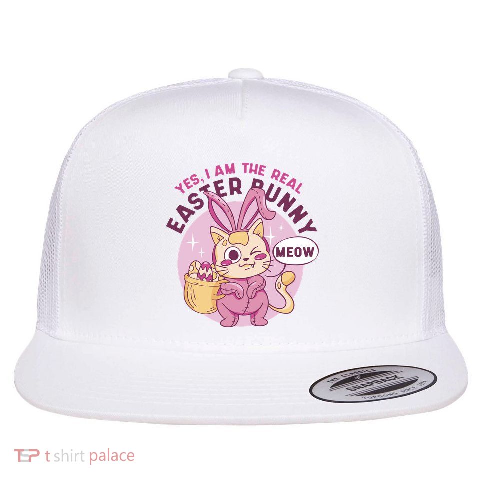 Yes I'm The Real Easter Bunny Funny Cat Flatbill Hat