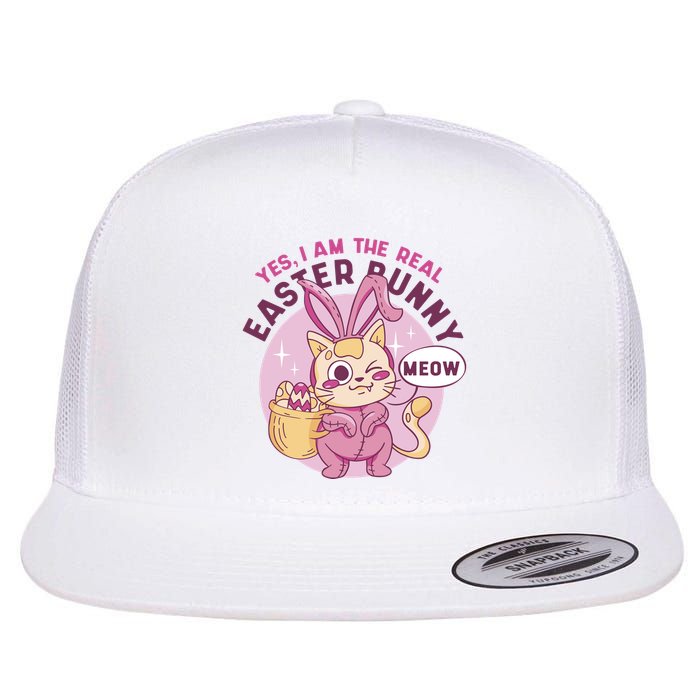 Yes I'm The Real Easter Bunny Funny Cat Flat Bill Trucker Hat