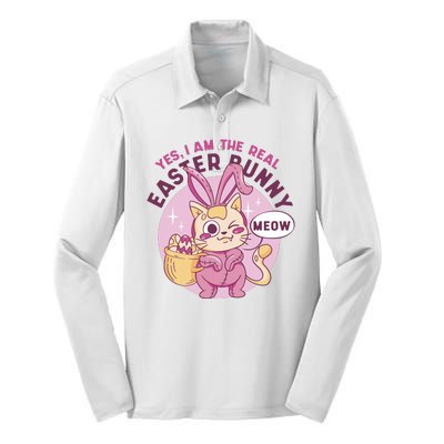 Yes I'm The Real Easter Bunny Funny Cat Silk Touch Performance Long Sleeve Polo