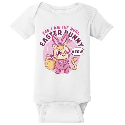 Yes I'm The Real Easter Bunny Funny Cat Baby Bodysuit