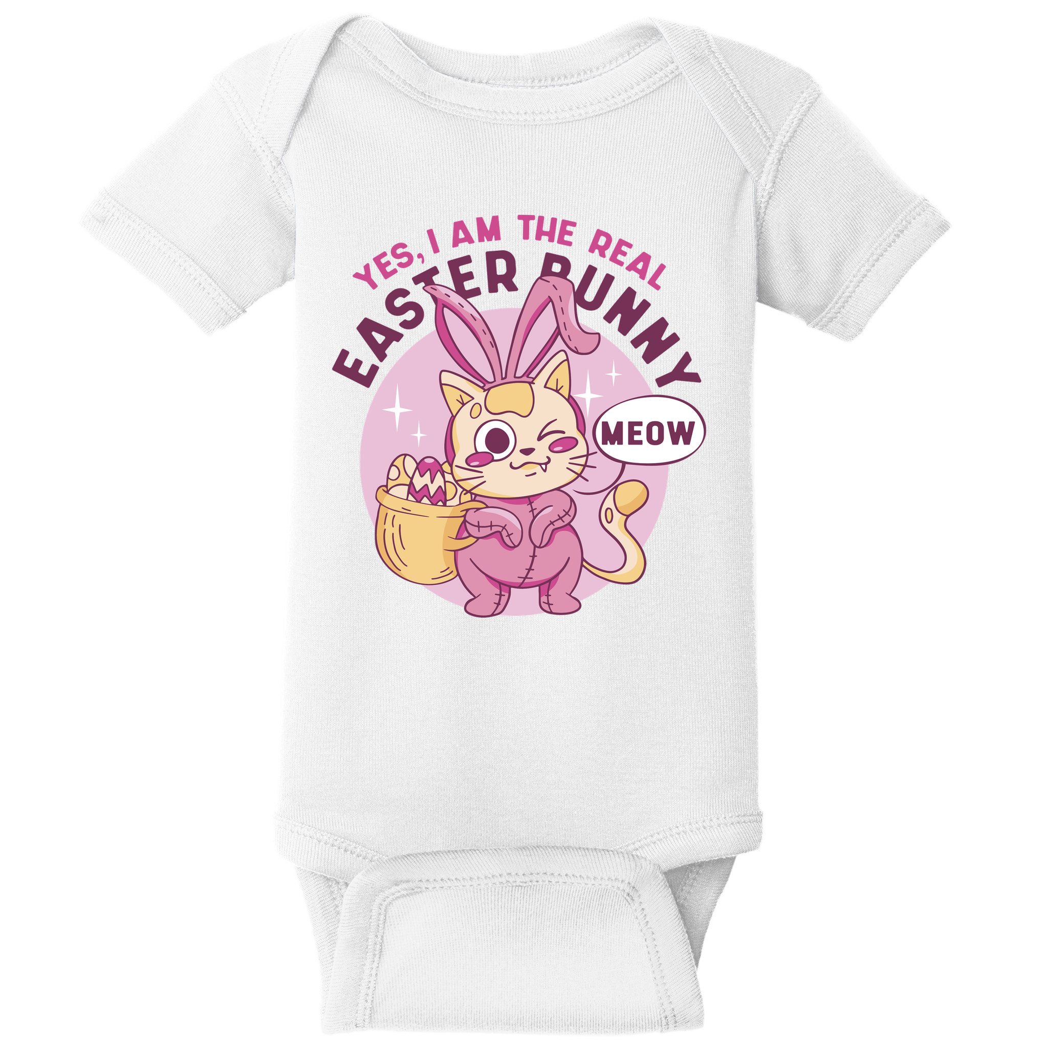 Yes I'm The Real Easter Bunny Funny Cat Baby Bodysuit