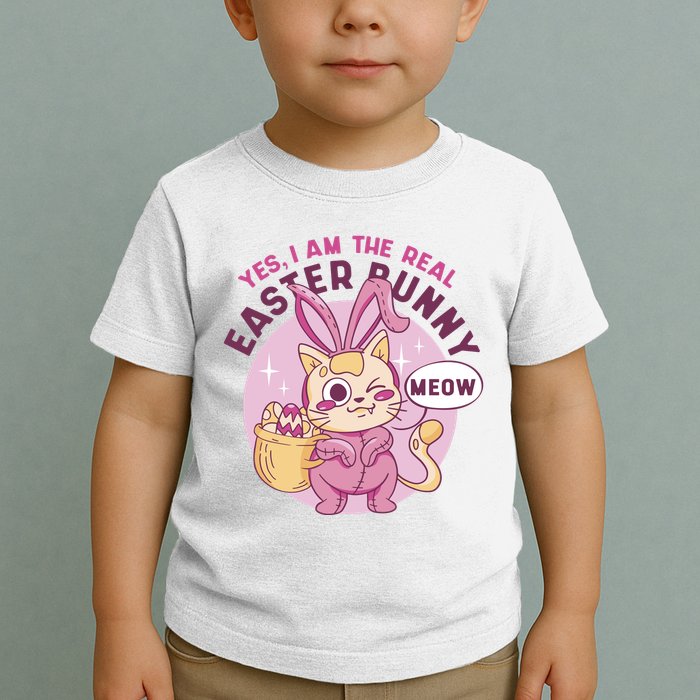 Yes I'm The Real Easter Bunny Funny Cat Toddler T-Shirt