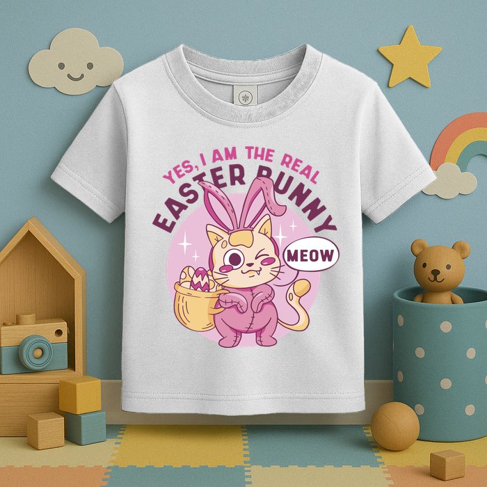 Yes I'm The Real Easter Bunny Funny Cat Toddler T-Shirt