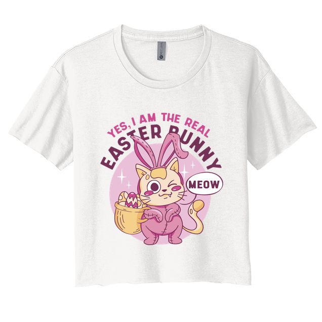 Yes I'm The Real Easter Bunny Funny Cat Crop Top