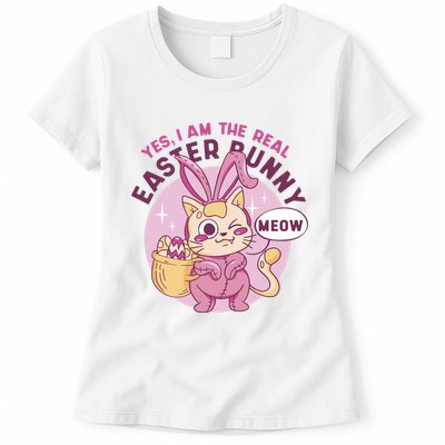 Yes I'm The Real Easter Bunny Funny Cat Womens T-Shirt