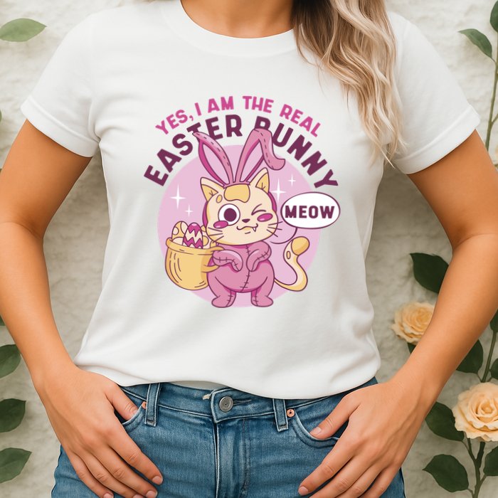 Yes I'm The Real Easter Bunny Funny Cat Womens T-Shirt