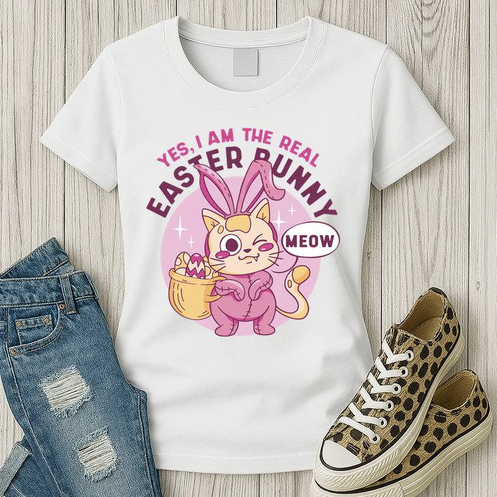 Yes I'm The Real Easter Bunny Funny Cat Womens T-Shirt