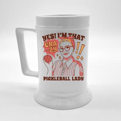 Yes I'm That Crazy Pickleball Lady Funny Beer Stein