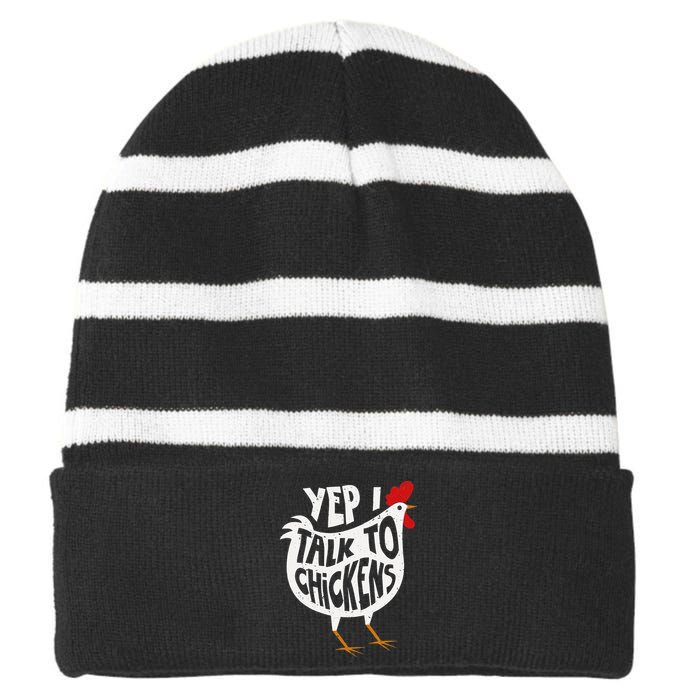 Yep I Talk To Chickens Cute Chicken Buffs Tee Striped Beanie with Solid Band