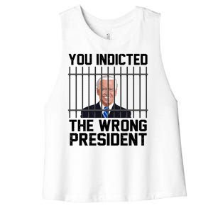 You Indicted The Wrong President Joe Biden Funny Women's Racerback Cropped Tank