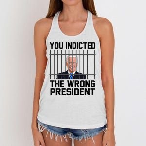 You Indicted The Wrong President Joe Biden Funny Women's Knotted Racerback Tank