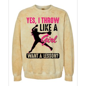 Yes I Throw Like A Girl Cool Pitchers Funny Softball Gift Colorblast Crewneck Sweatshirt