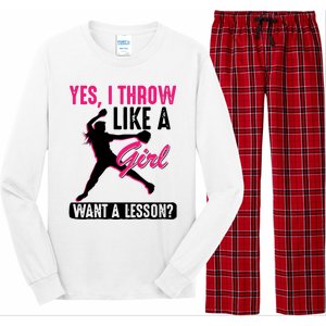 Yes I Throw Like A Girl Cool Pitchers Funny Softball Gift Long Sleeve Pajama Set