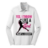 Yes I Throw Like A Girl Cool Pitchers Funny Softball Gift Silk Touch Performance Long Sleeve Polo