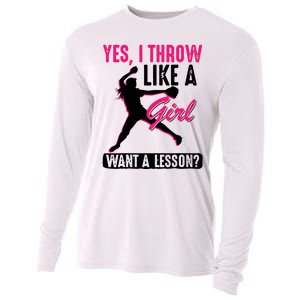 Yes I Throw Like A Girl Cool Pitchers Funny Softball Gift Cooling Performance Long Sleeve Crew