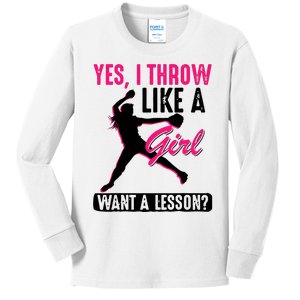 Yes I Throw Like A Girl Cool Pitchers Funny Softball Gift Kids Long Sleeve Shirt