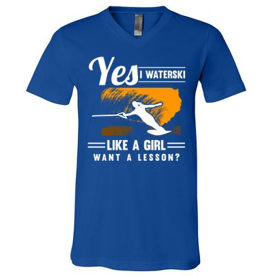 Yes I Waterski Like A Athletes Water Skiing Ski Lover Gift V-Neck T-Shirt