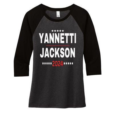 Yannetti Jackson 2024 Vote For Your Favorite Defense Team Women's Tri-Blend 3/4-Sleeve Raglan Shirt