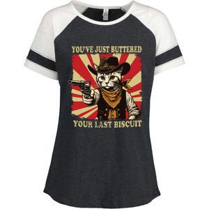 Youve Just Buttered Your Last Biscuit Western Cat Cowboy Enza Ladies Jersey Colorblock Tee