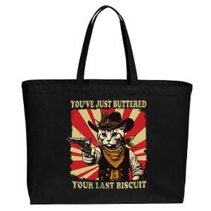 Youve Just Buttered Your Last Biscuit Western Cat Cowboy Cotton Canvas Jumbo Tote