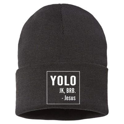 Yolo Jk Brb Jesus Christian Catholic Funny Sustainable Knit Beanie