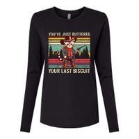 YouVe Just Buttered Your Last Biscuit Western Cowboy Cat Womens Cotton Relaxed Long Sleeve T-Shirt