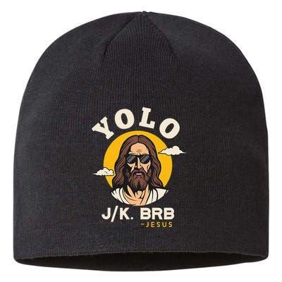 Yolo Jk Brb Jesus Funny Easter Christian Faith Sustainable Beanie