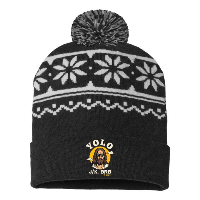 Yolo Jk Brb Jesus Funny Easter Christian Faith USA-Made Snowflake Beanie