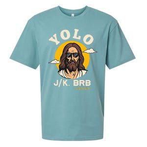 Yolo Jk Brb Jesus Funny Easter Christian Faith Sueded Cloud Jersey T-Shirt