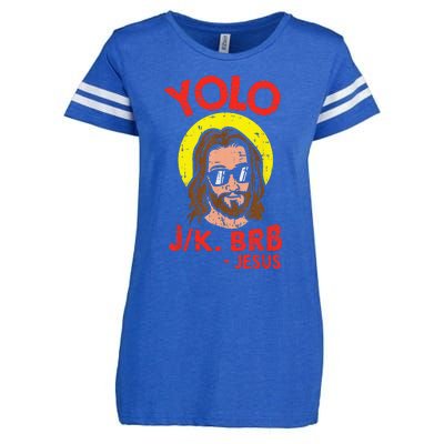 YOLO JK BRB Jesus Funny Easter Day Ressurection Christians Gift Enza Ladies Jersey Football T-Shirt