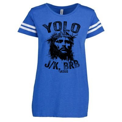 Yolo Jk Brb Jesus Funny Resurrection Christians Easter Day Enza Ladies Jersey Football T-Shirt